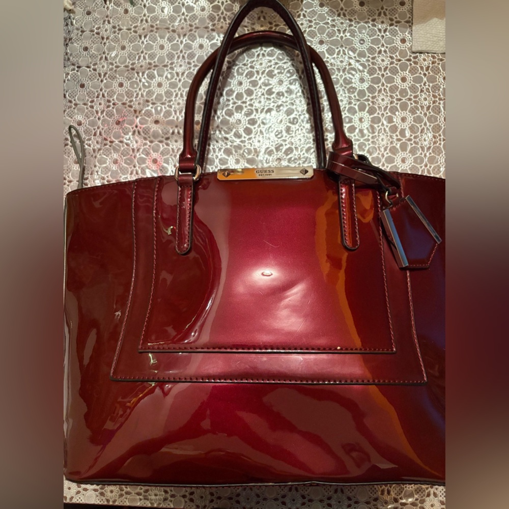 Guess Burgundy Patent Leather Tote